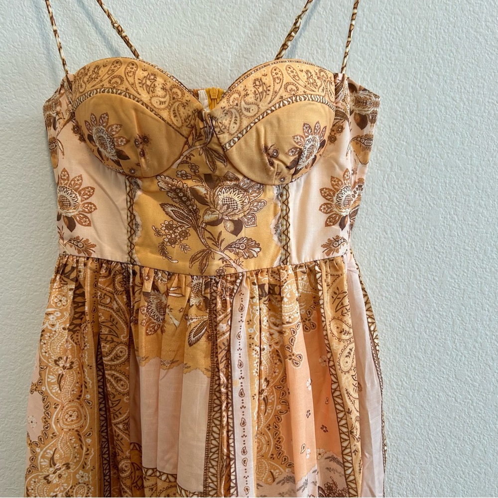 NWT Zimmermann Mustard Bandanna Lucky Corset Patterned Midi Dress - Picture 5 of 9